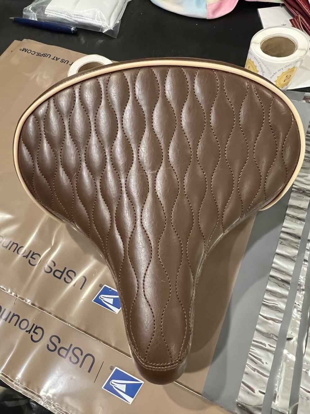 Schwinn Brown Quilted Faux Leather Conilli Cruiser Bike Seat Dual Springs